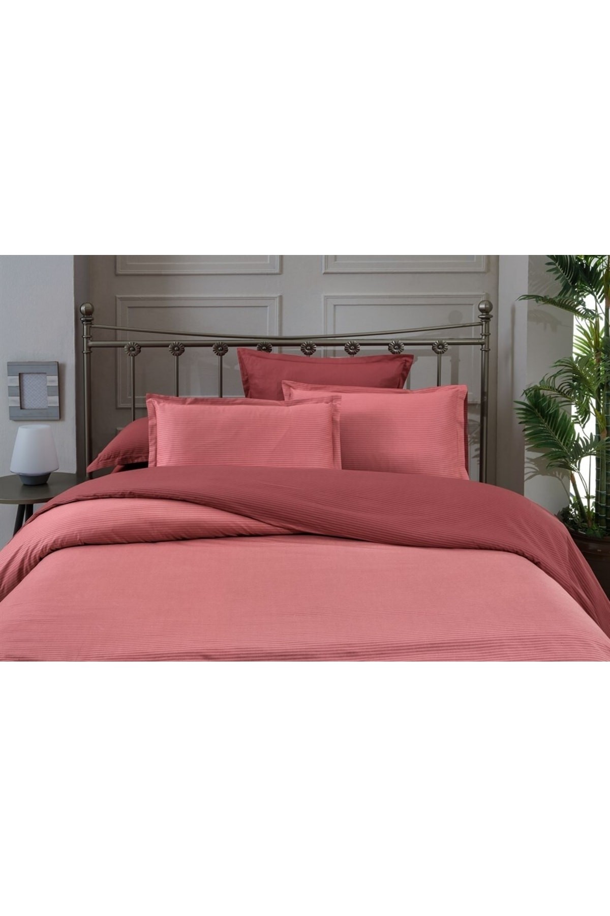 Solid Fancy Stripe Poplin Nevresim Takımı King Size V9