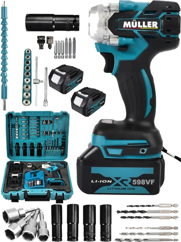 Alman Motor Korumalı 598 Vf 20 Ah Çift Akü Mandrenli Setli Bijon Somun Sökme Sıkma Makinesi 40 Parça