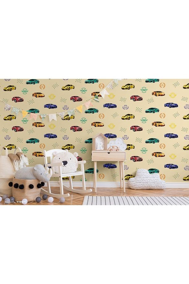 Ada Kids 8909-1 Duvar Kağıdı Bej Arabalı