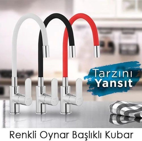 Esnek Kıvrılabilir Renkli Silikon Oynar Başlıklı Musluk Bataryası Başlığı Kubar ( Lisinya ) Alithestereo