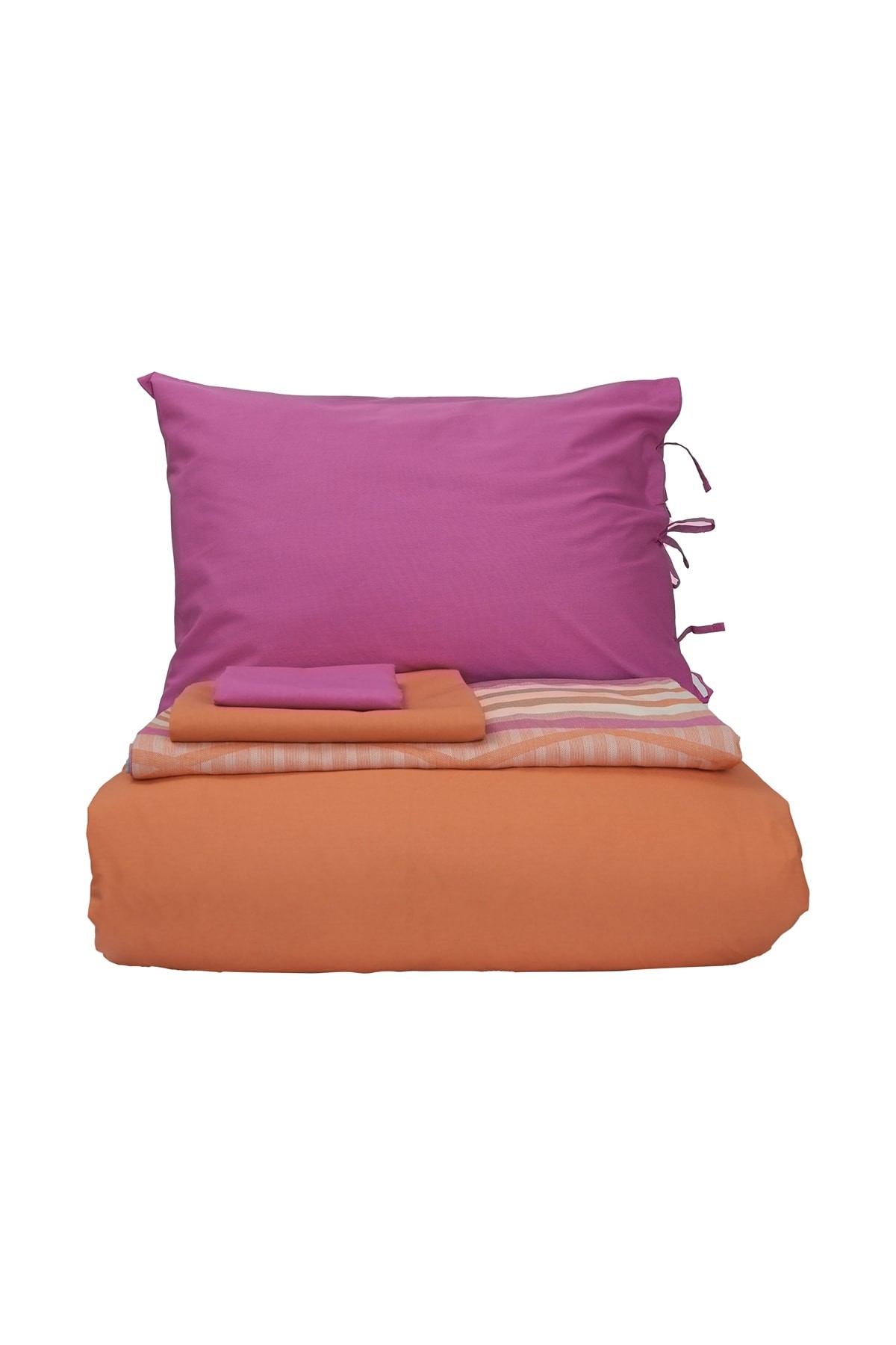 Basic Fuşya-orange Çift Taraflı Çift Kişilik Nevresim Pike Takımı