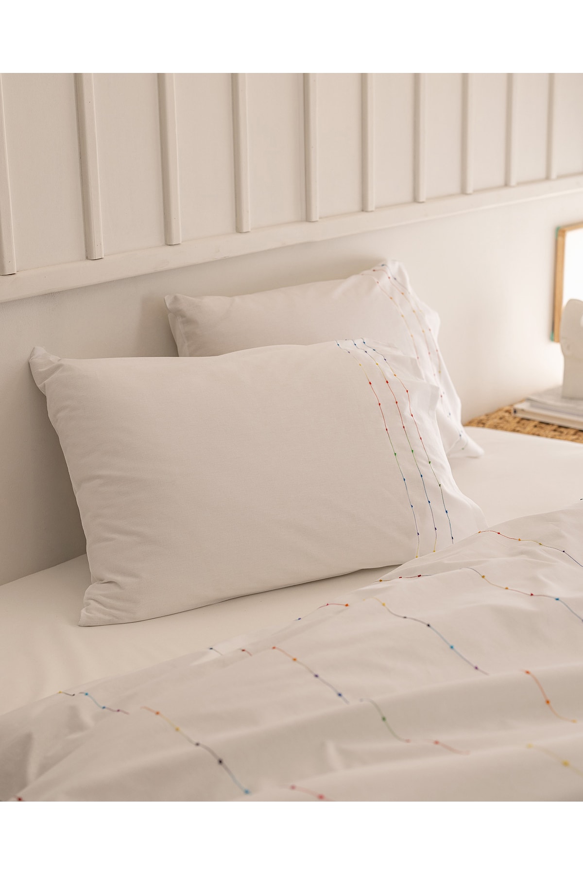 Estampe King Size %100 Pamuk Ranforce Nakışlı Nevresim Takımı - Beyaz