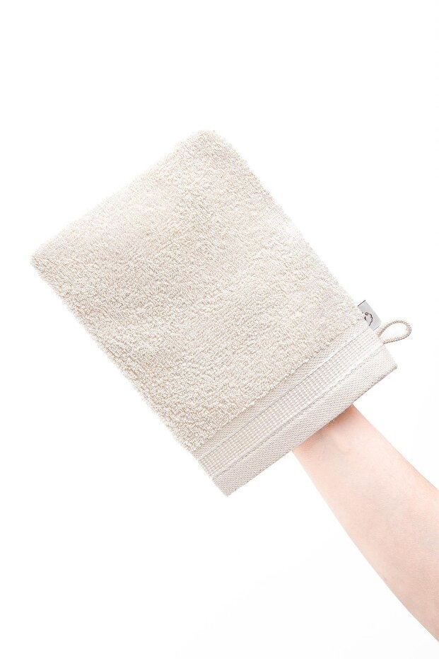 Havlu Banyo Kesesi %100 Pamuk Bukle 2'li Set Kapama Bordürlü Krem 15x20 Cm