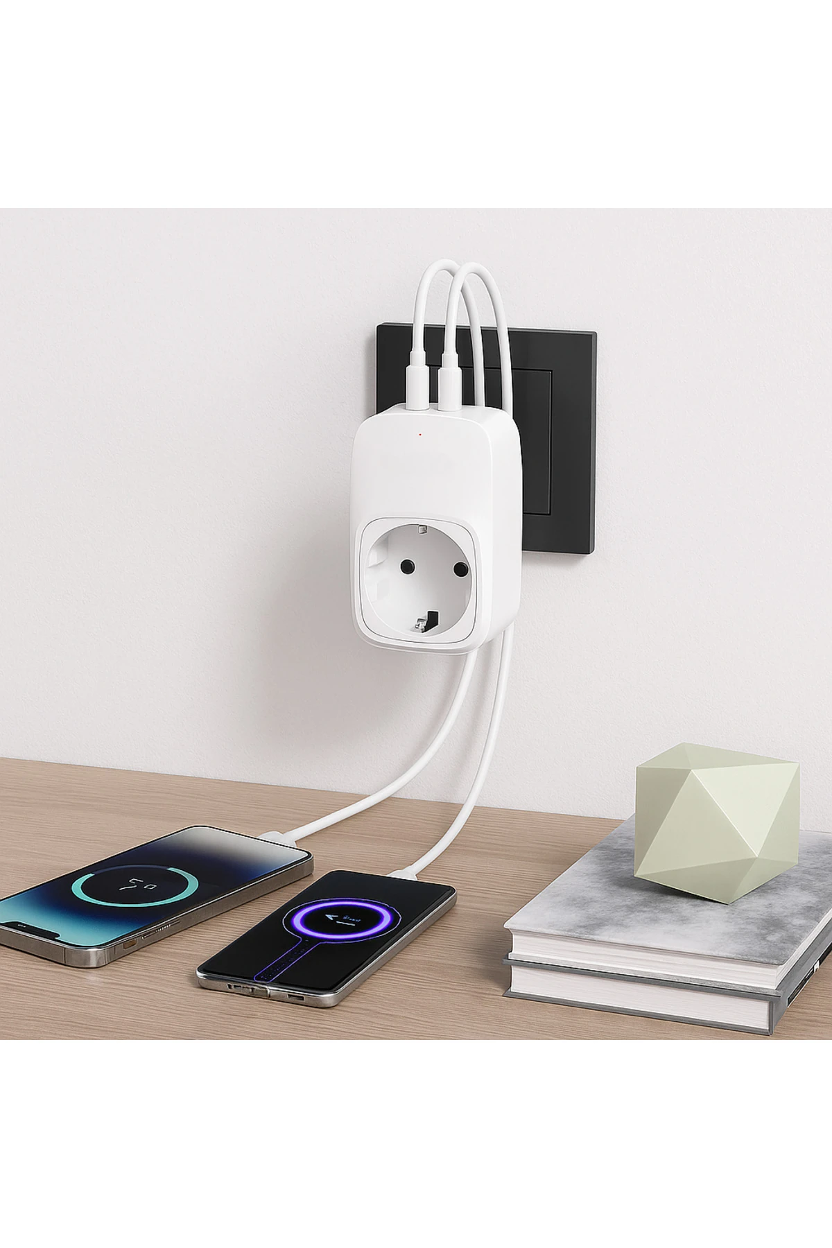 Akıllı Duvar Prizi – 3 Port, Hızlı Şarj Uyumlu, Kompakt Tasarım