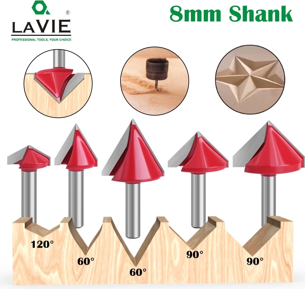 8X32X60 Derece Lavıe 8mm Shank 60 90 120 V Tipi Planya Kesici Oyma Kanal Açma Araçları Yönlendirici Bit Seti Emniyet Freze Kesiciler (Yurt Dışından)