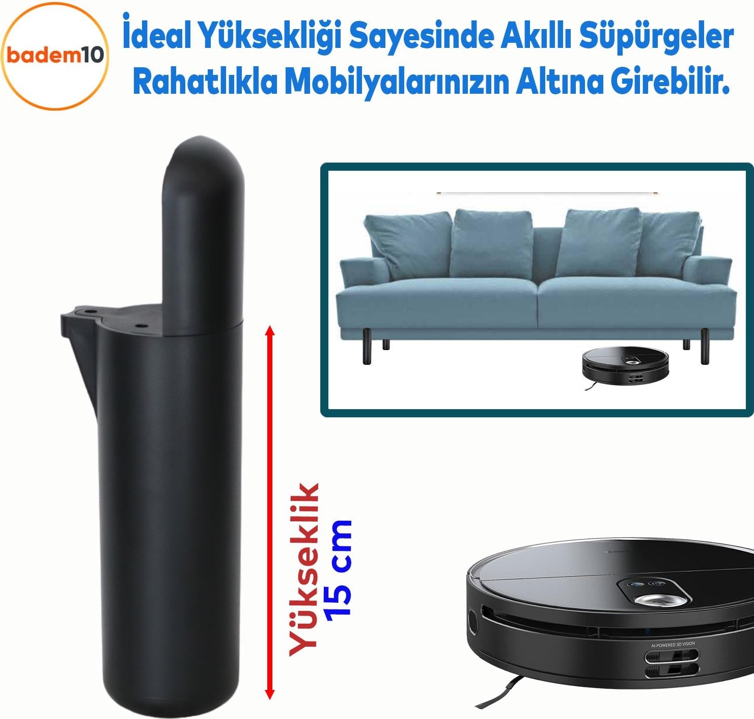 Kapsül Bohem Mobilya Kanepe Tv Ünitesi Koltuk Konsol Yükseltici Ayakları Siyah 15 cm 4 Adet
