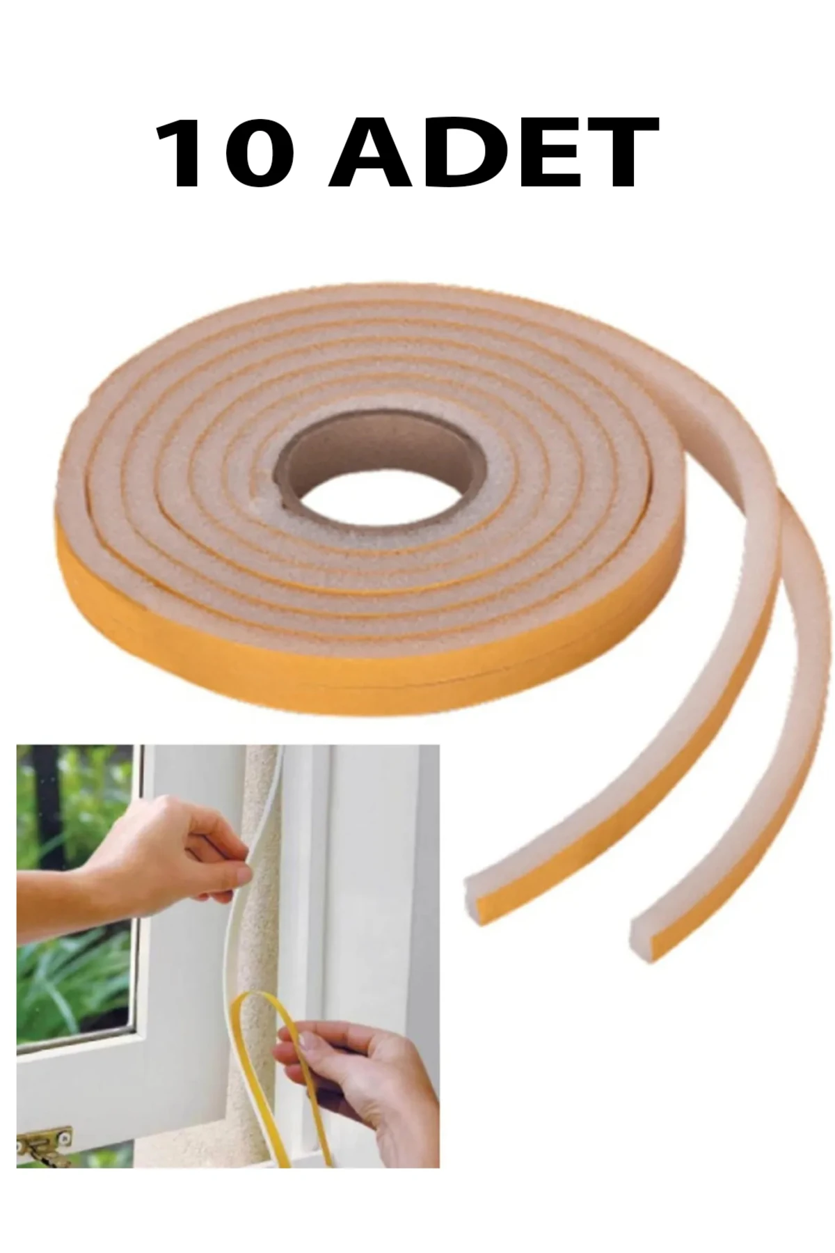 10 Adet Yapışkanlı Pencere Bandı Izolasyon Isı Yalıtım Süngeri (5 METREX10)