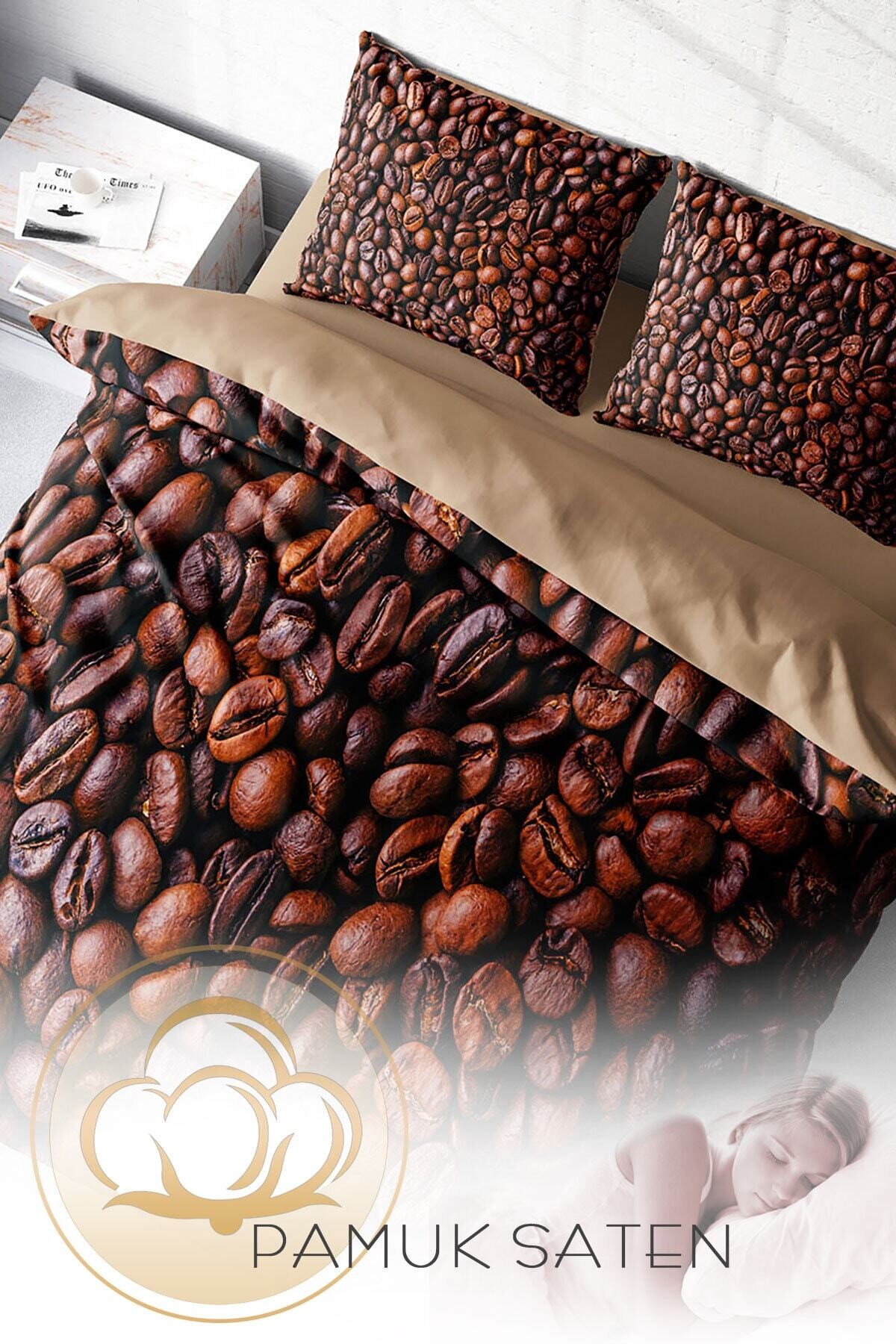 Kıng Sıze Coffee Duvet 3d Pamuk Saten Çift Kişilik Nevresim Takımı 220x240cm