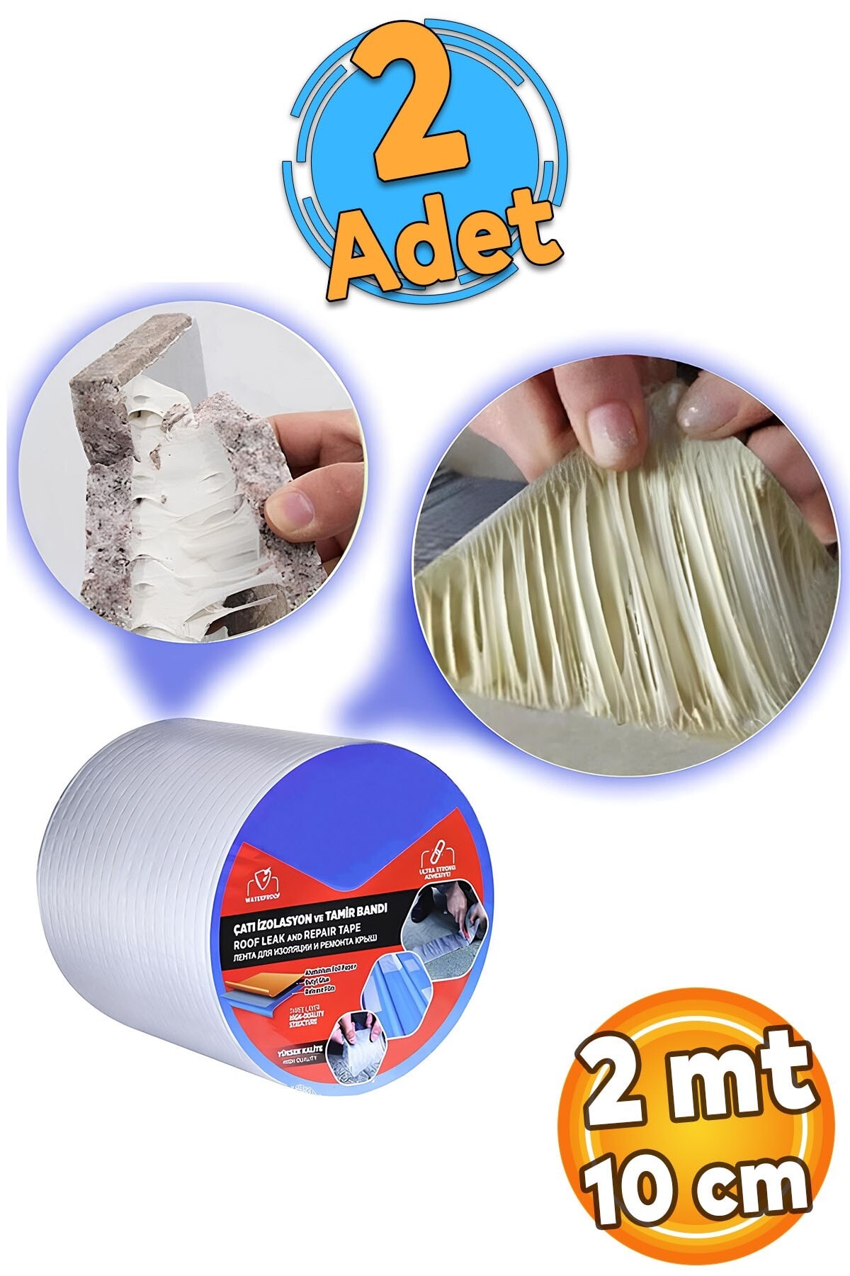 OZKUVVET 2 Adet Çatı İzolasyon (10 cm X 2 MT) Su Sızdırmazlık Geçirmezlik Yalıtım Çamur Tamir Boru Bant Bandı