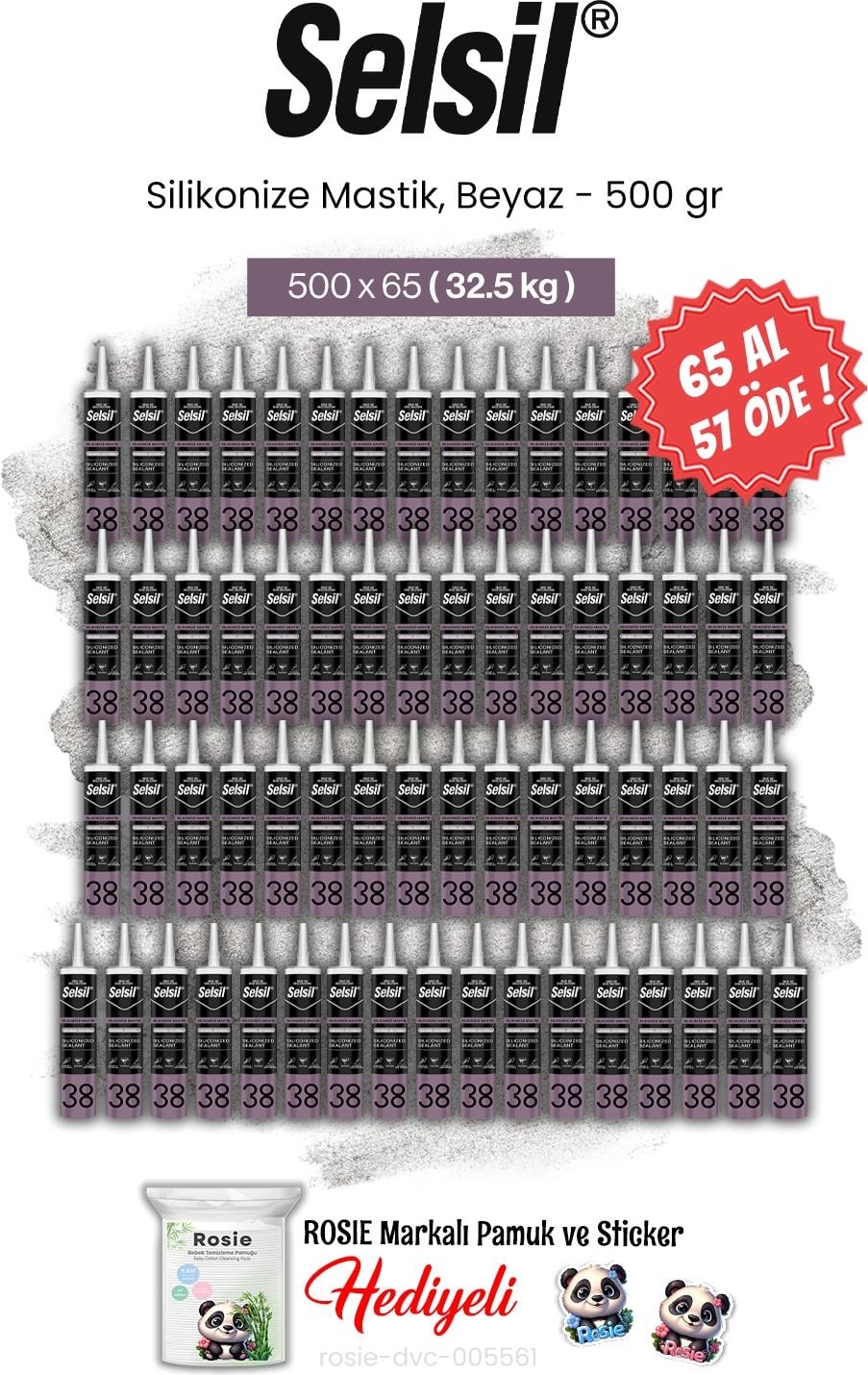 65 Al 57 Öde, 500 gr Silikonize Mastik, Beyaz ve Rosie Pamuk