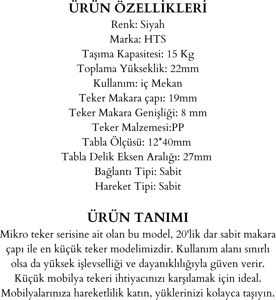 Tekerlek Mini Sabit Mobilya Sehpa Komidin Tekeri No:99