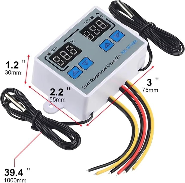 XK-W1088 Ac 110-220V Çift Dijital Göstergeli Termostat Sıcaklık Kontrol Cihazı 1500W