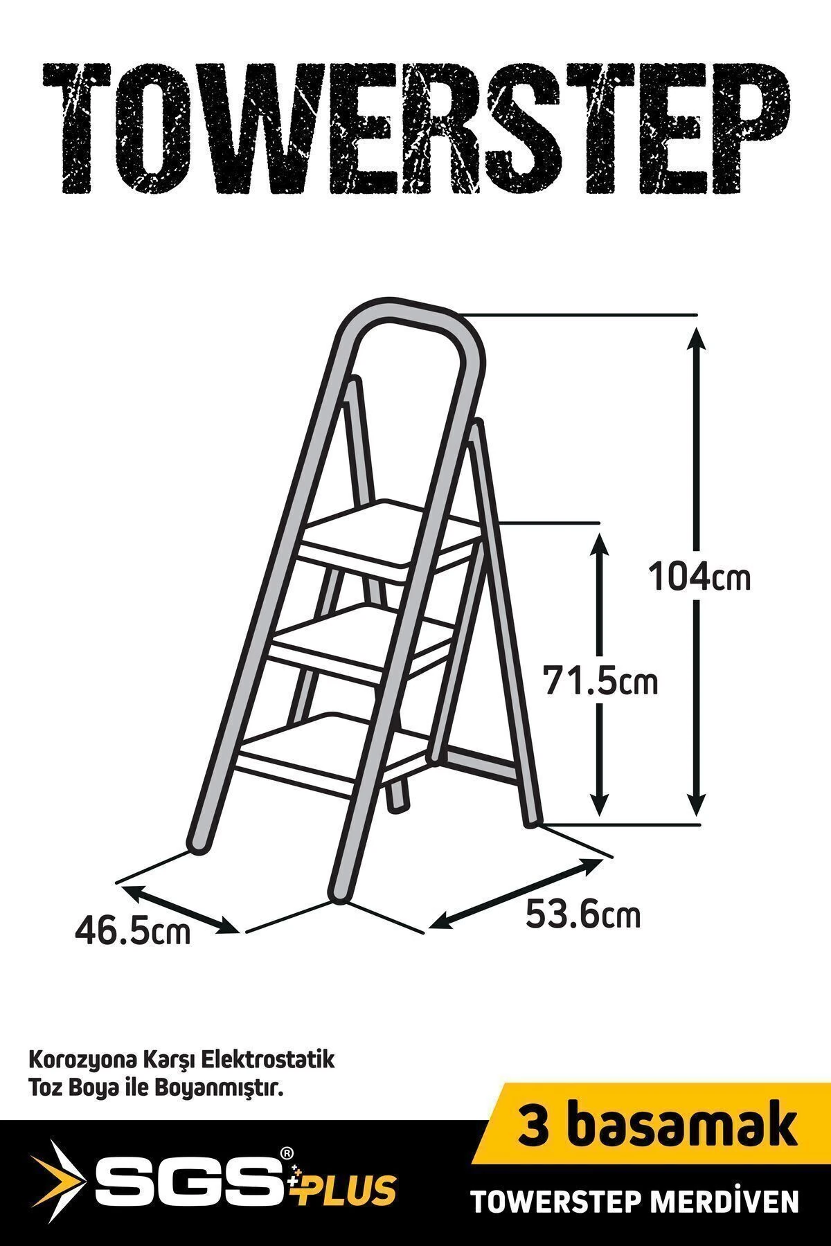 Sgs1193 Towerstep 3 Basamak Extra Geniş Basamaklı Metal Merdiven 150 Kg Taşıma Kapasiteli