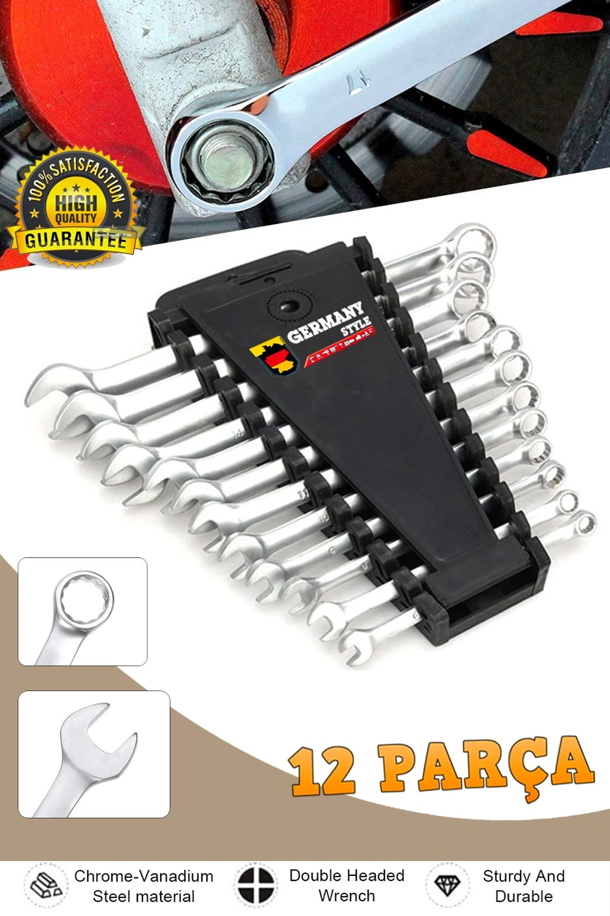 12 Parça Açık Ağız ve Yıldız Anahtar Seti Krom Vanadyum Çelik