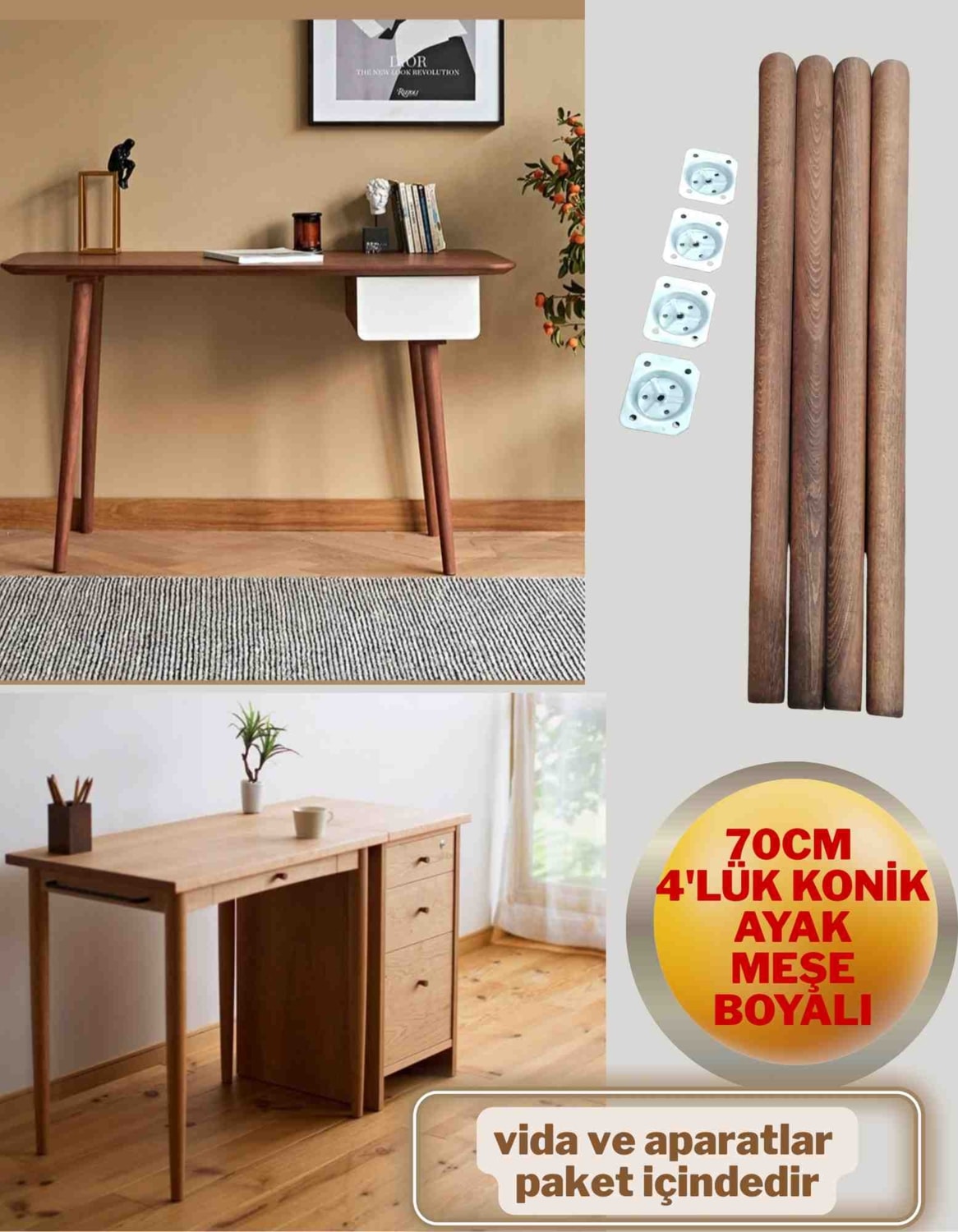 55CM-60CM-65CM-70CM 4'lük Meşe Boyalı Masa&sehpa&sandalye Ayağı