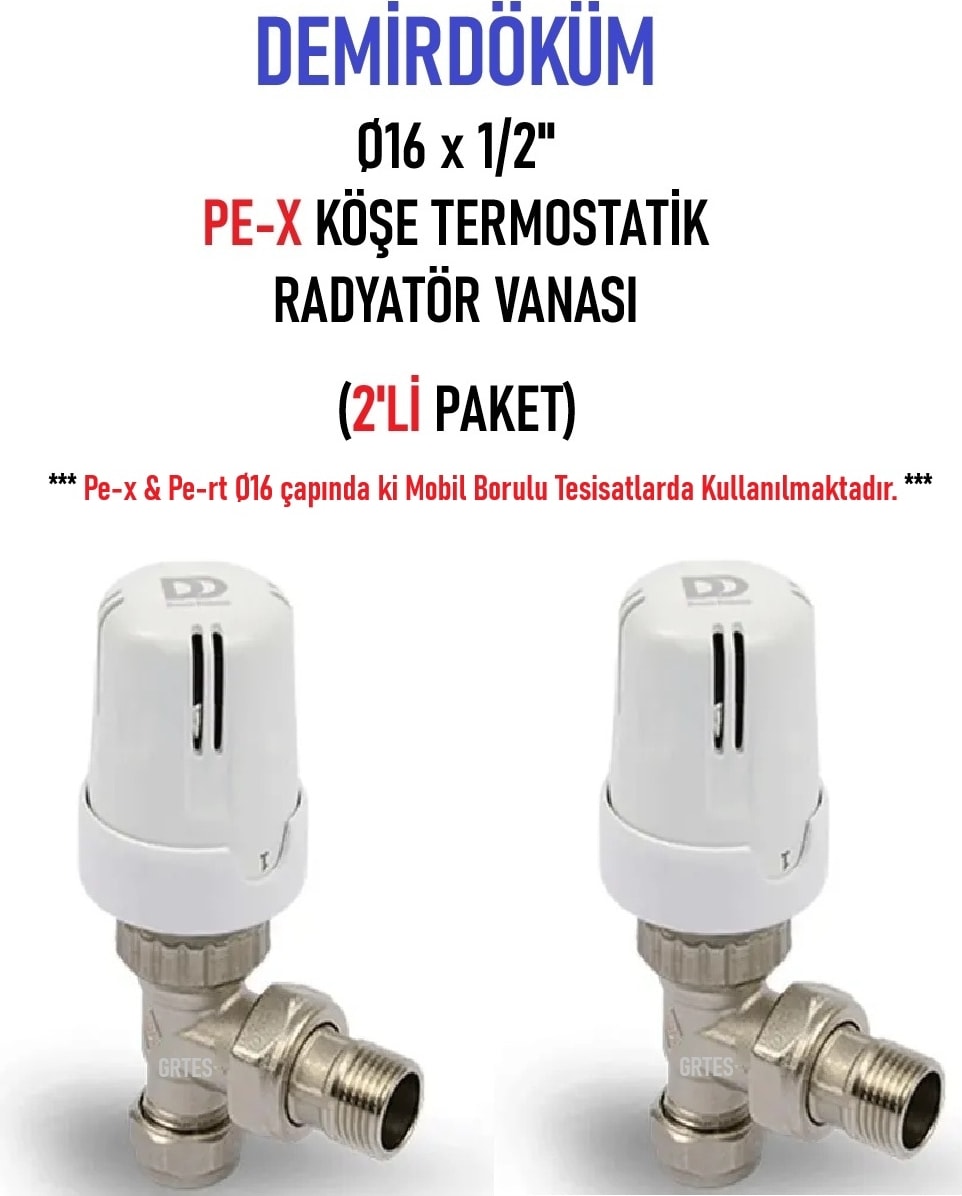 (2'li Paket) Dd-Tp1 Köşe Pex Termostatik Radyatör Vanası - Thermostatic Radiator Valve