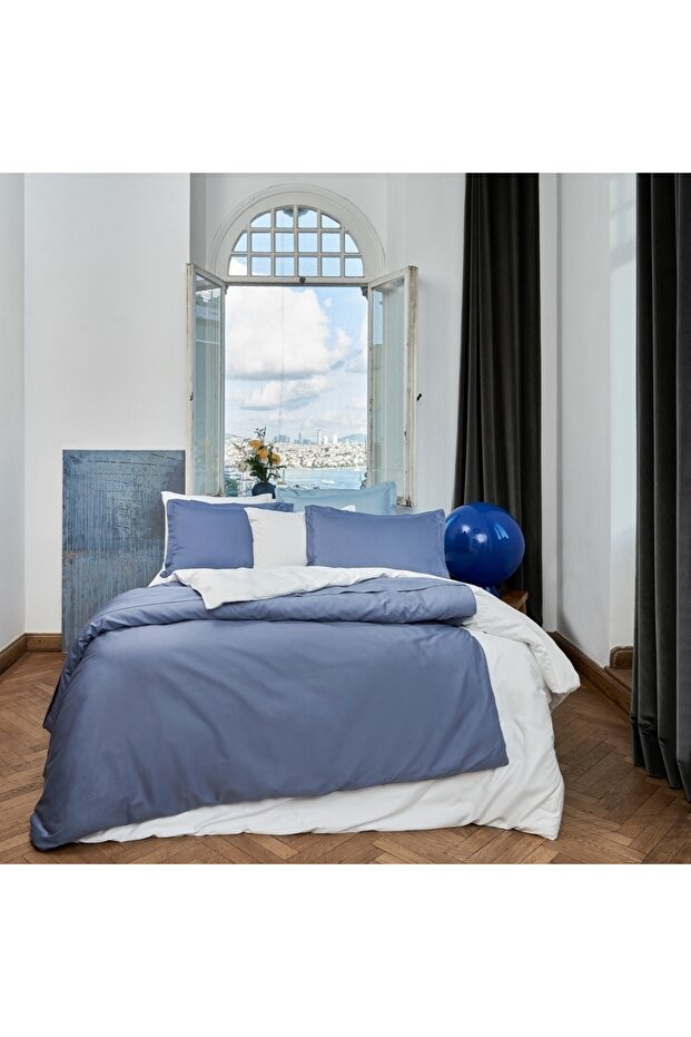Mix&Match Pamuk Saten Çift Kişilik Nevresim Kılıfı İndigo