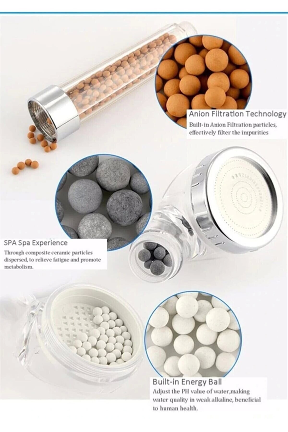 Yeni Filtreli Kireç Önleyici Boncuklu U Mafsal Hortum Duş Set