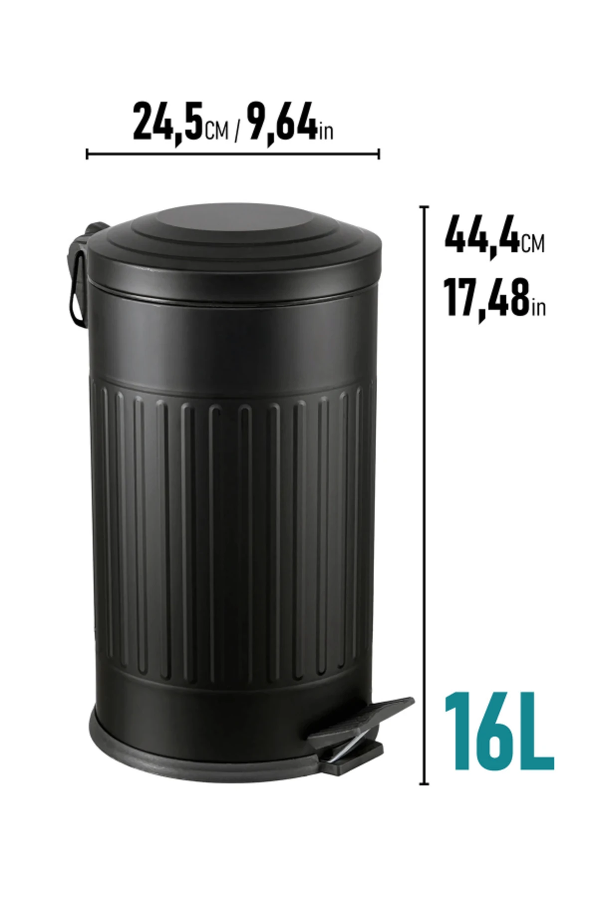 16 Lt Vintage Serisi Amortisör Kapaklı Siyah Çöp Kovası (BANYO - MUTFAK - TUVALET - BALKON)