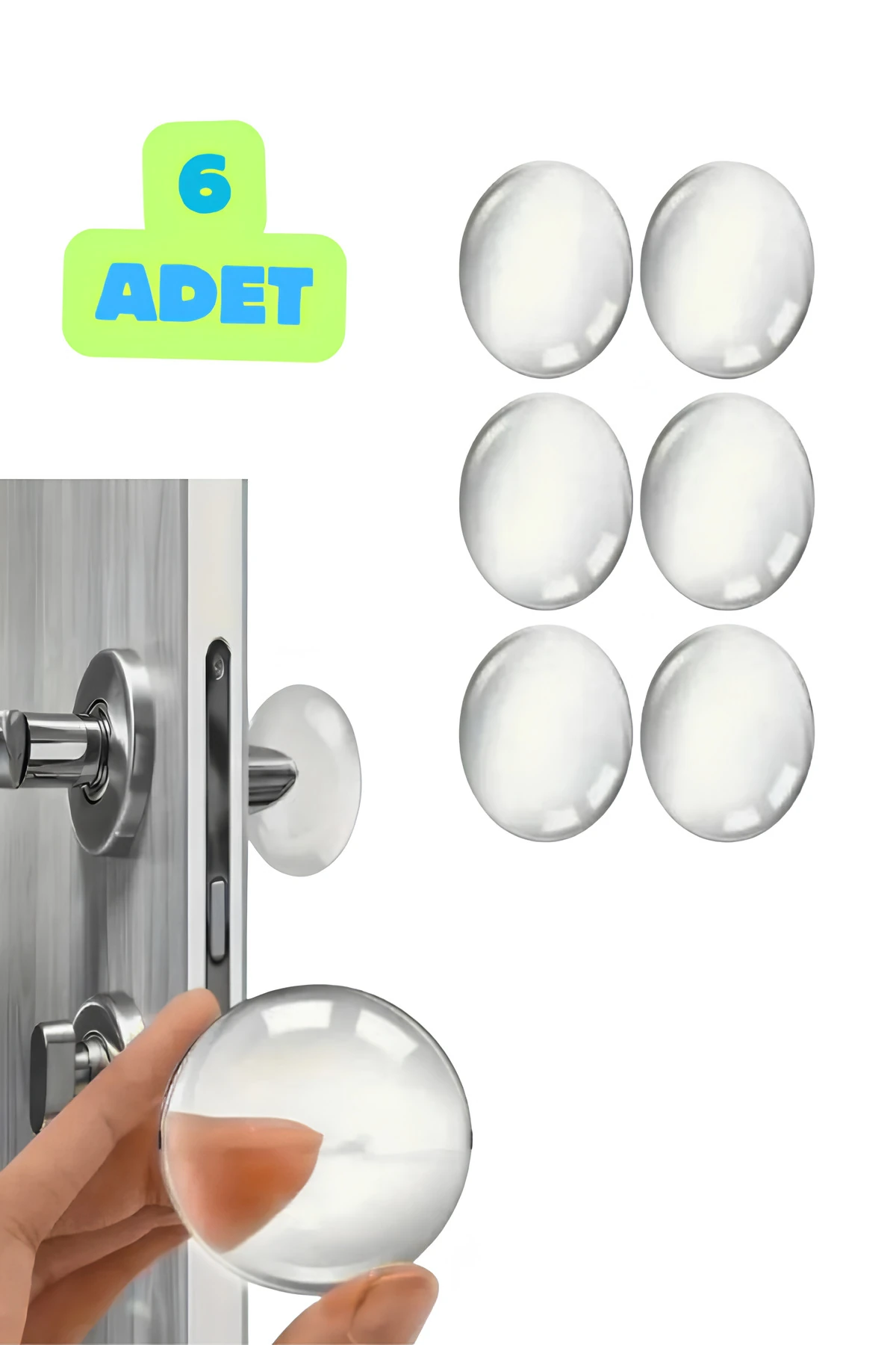 6 Adet Şeffaf Silikon Kapı Kolu Mobilya Koruma Çift Taraflı Yapışkanlı Stoper Duvar Koruyucu Seti