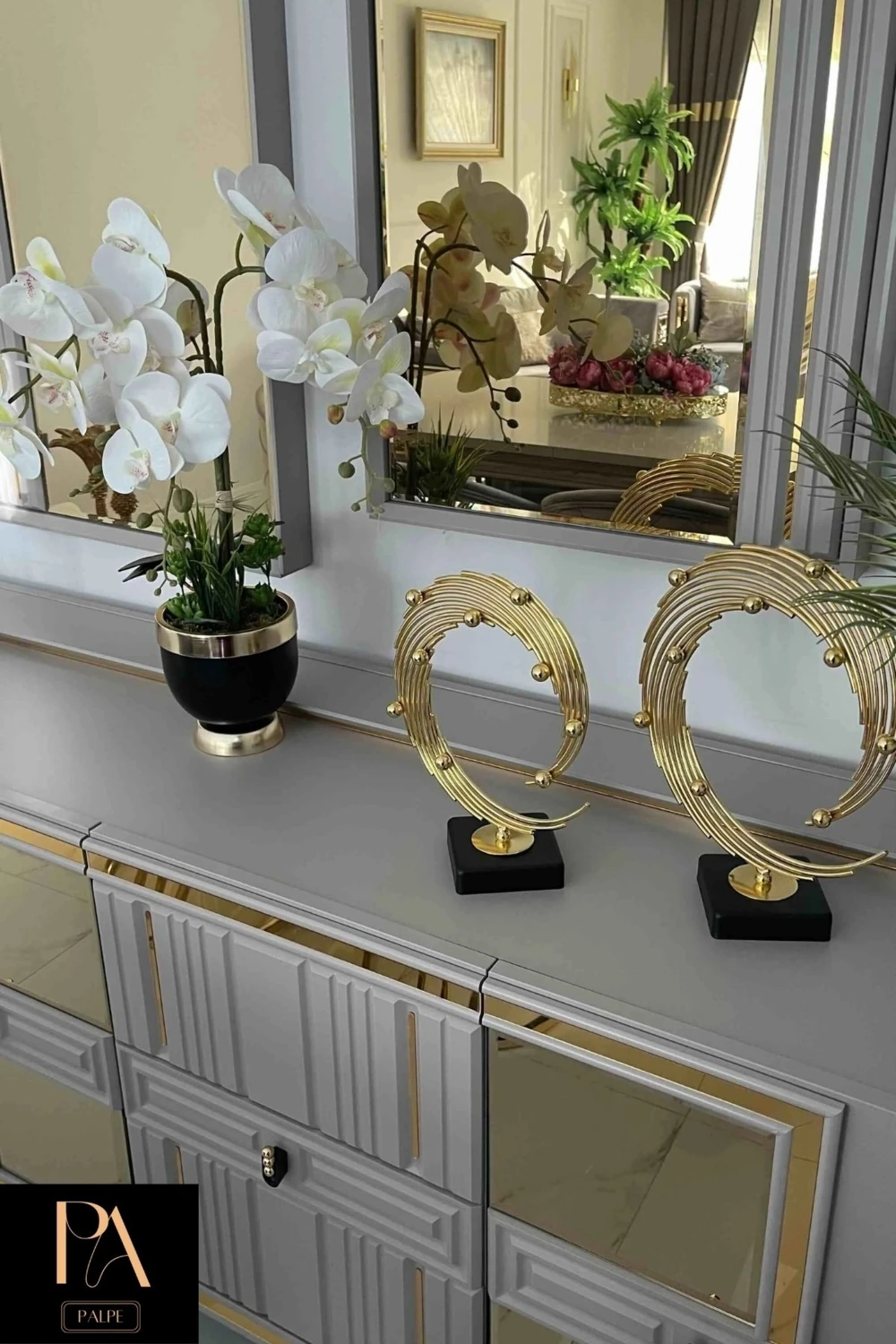 Gold Döküm Vidalı 2'li Ayaklı Metal Biblo Aksesuar Masa Konsol Orta Sehpa Dresuar Salon Ofis Dekoru