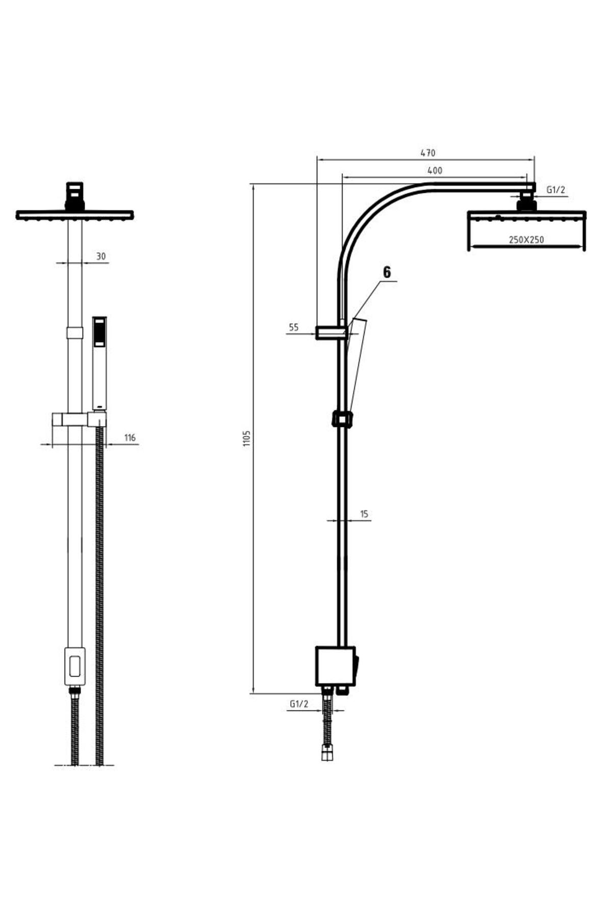Tiera Banyo Tepe Duş Seti Kare Duş Takım Mat Siyah Renkli Kolonlu Sistem 102158012c1