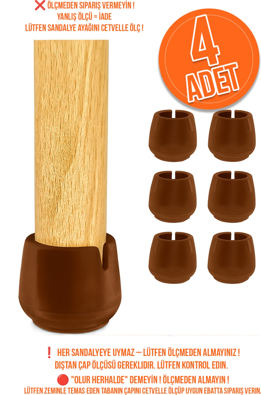 4 Adet Kahverengi Silikon Masa Sandalye Pabuç 1,7 cm – 2,1 cm Arası Uyumlu Kaydırmaz Zemin Koruyucu