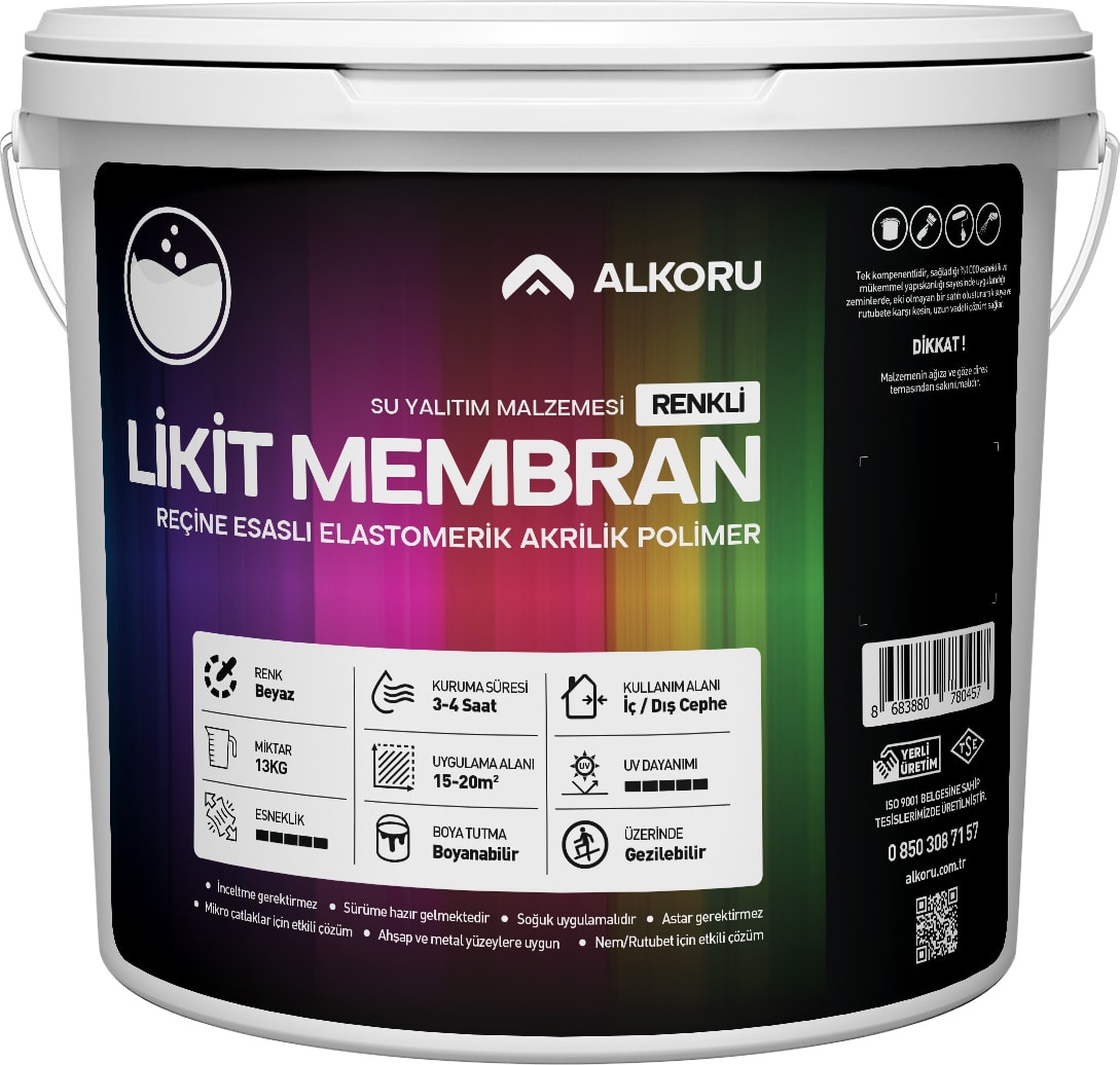 13 kg Beyaz Likit Membran Renkli Reçine Esaslı Sıvı Su Yalıtım Malzemesi