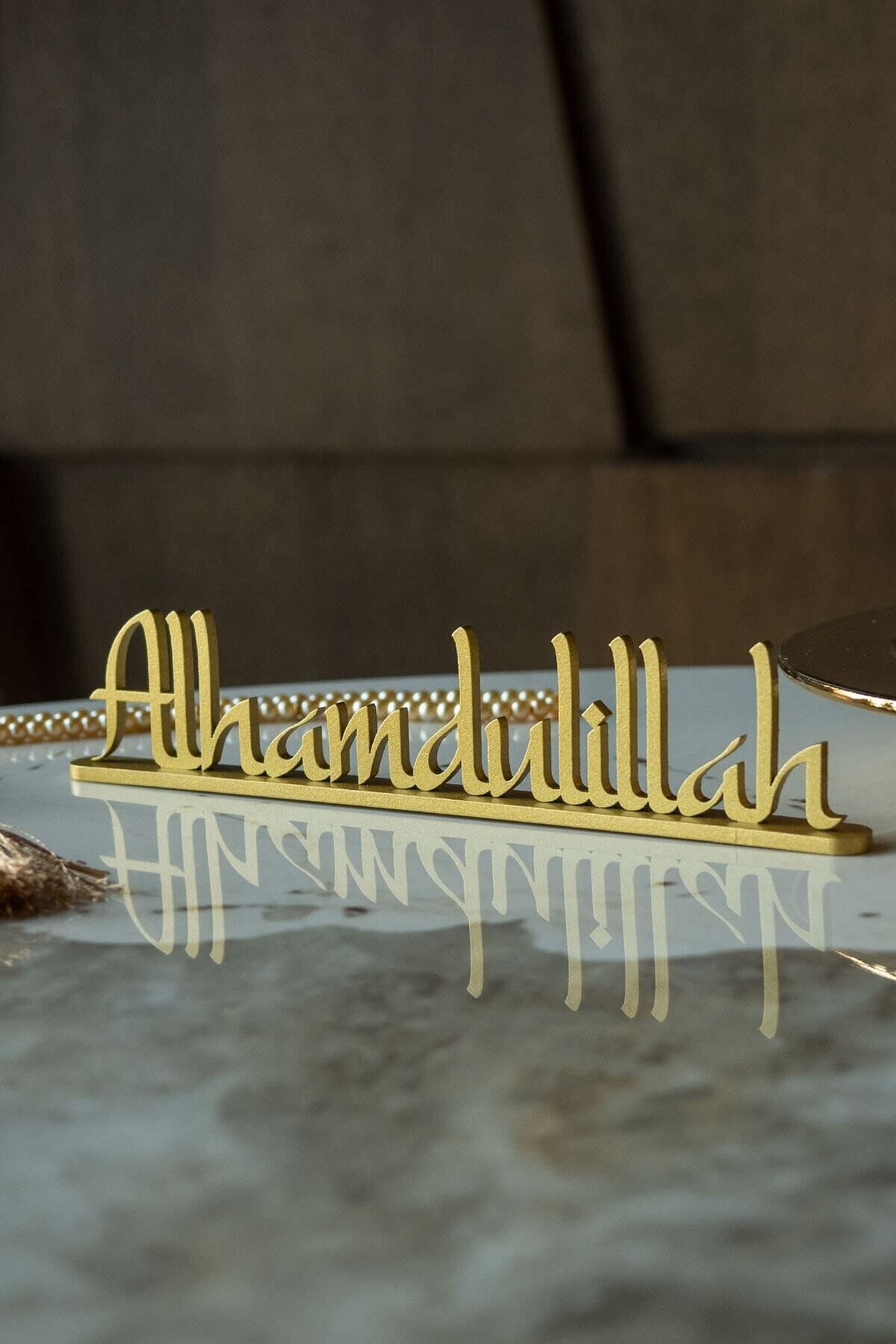 Bismillah Ve Alhamduillah 2'li Set Metal Masaüstü Dekor - Islami Ev Dekorasyonları - Wamh081
