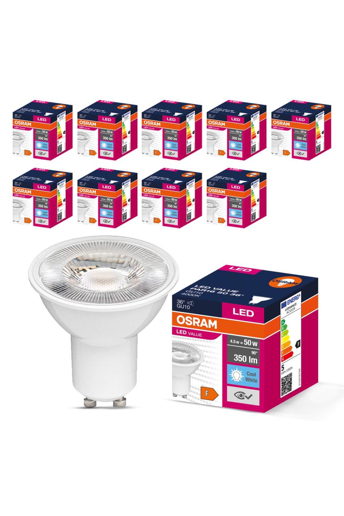 Led Value Par16 4.5w Gu10 4000k Gün Işığı Ampul 10 Adet