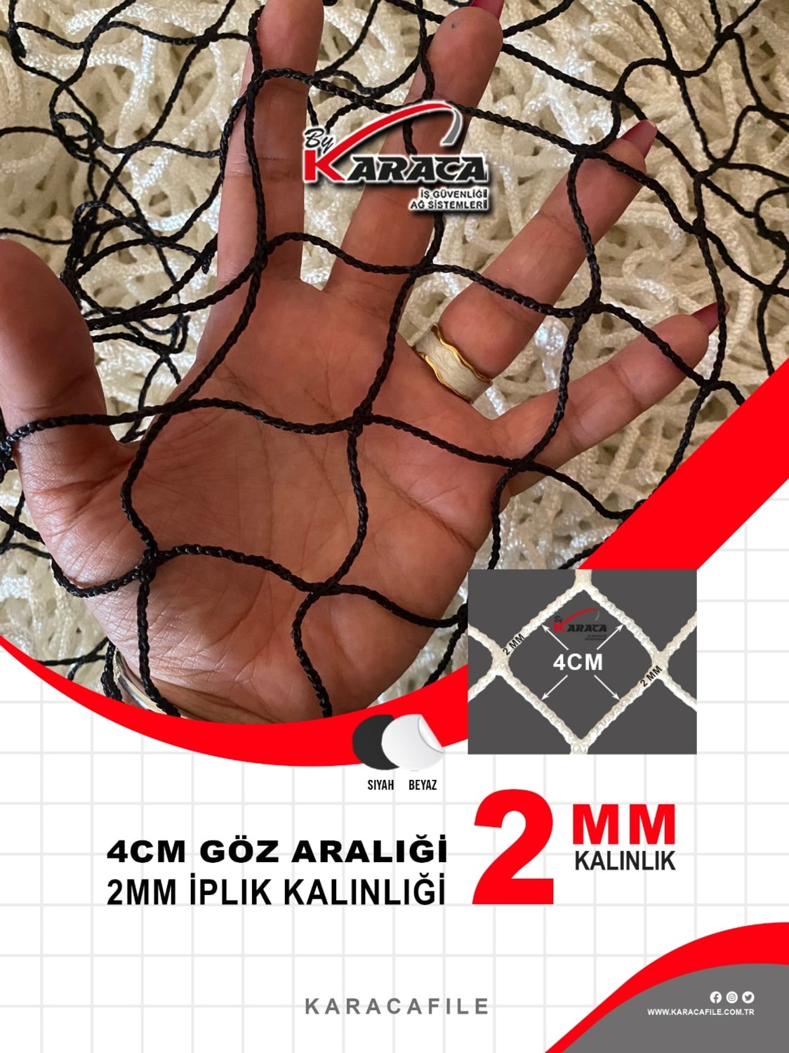 Kedi Balkon Güvenlik Filesi – 1.5 m Yükseklik | Metreyle Kesim | 2 mm İp, 4x4 cm Göz Aralığı + Montaj Aparatları