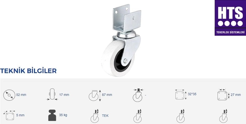 324- Gri Kısa U Tablalı 50X20 Mobilya Tekeri 4 Ad.