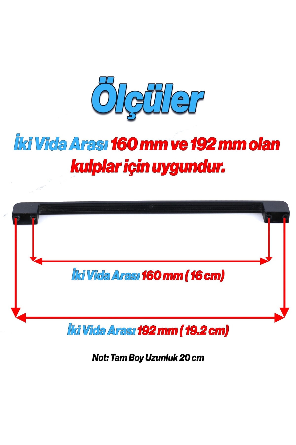 BADEM10 10 Adet Radus 192 Mm - 19.2 Cm Siyah Metal Mobilya Mutfak Çekmece Dolabı Dolap Kulpları Kulbu Kulpu