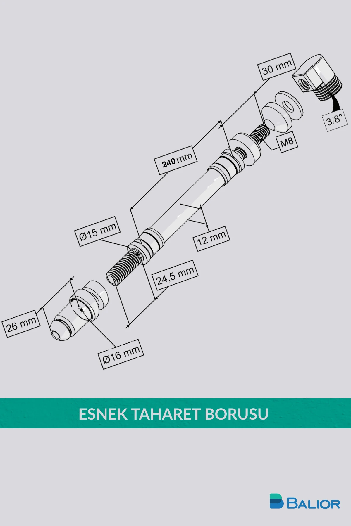 Asma Klozet Esnek Taharet Borusu240 mm Dirsekli Bağlantı