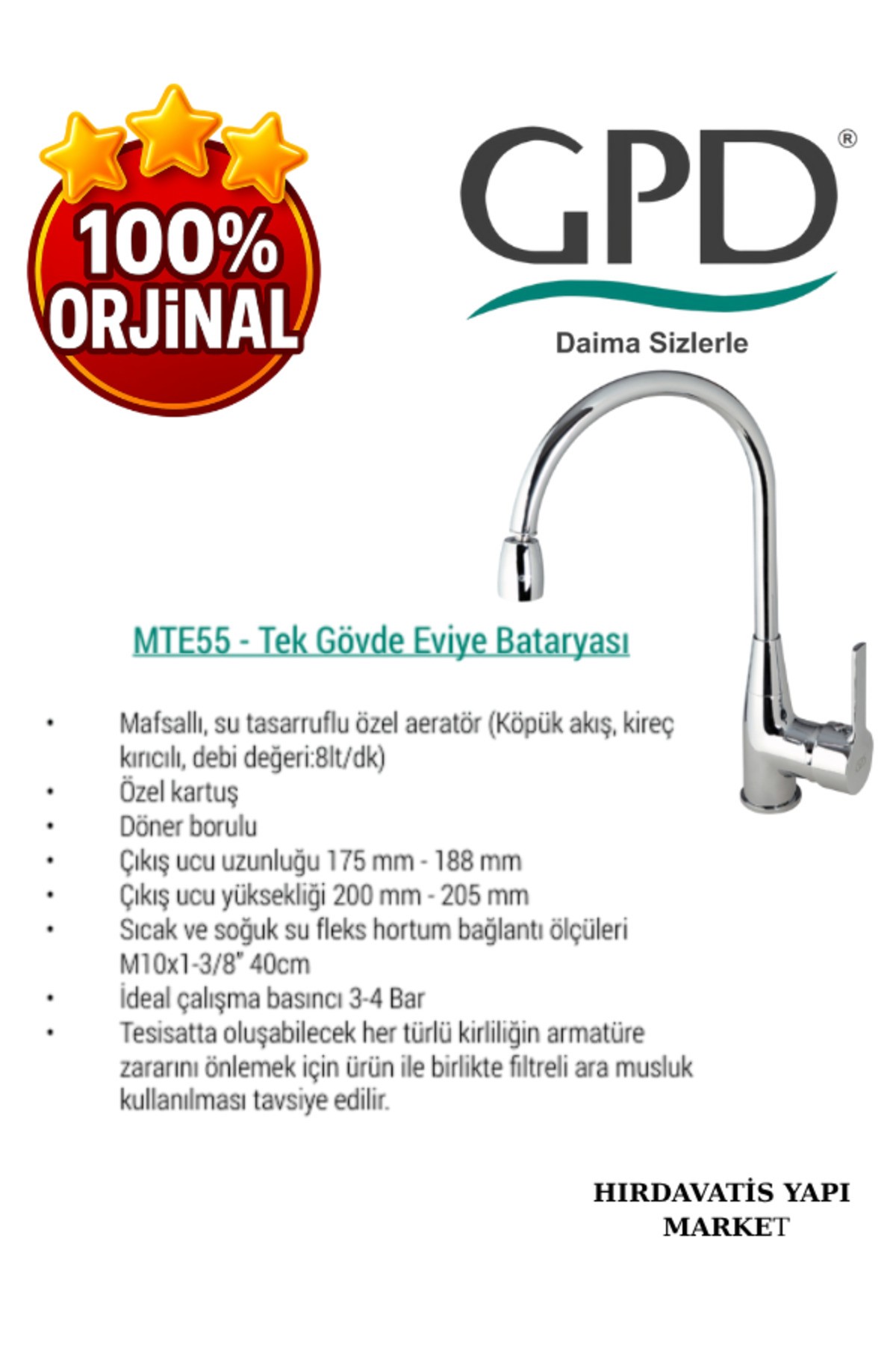 Solus MTE55 Tek Gövde Eviye Bataryası