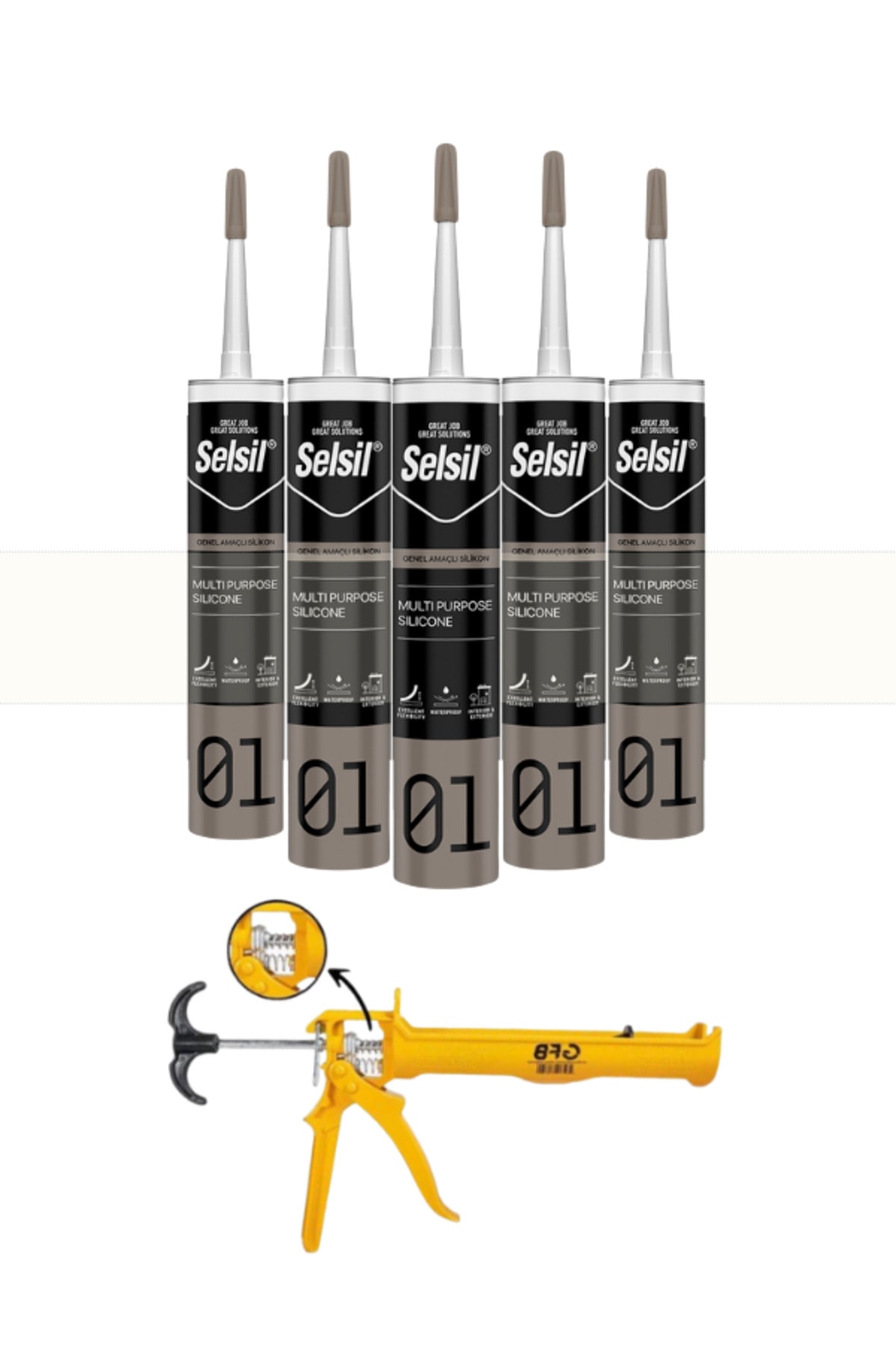 SELSİL Ga Silikon 280 Gr. Şeffaf (5 Adet),Alüminyum Tabanca
