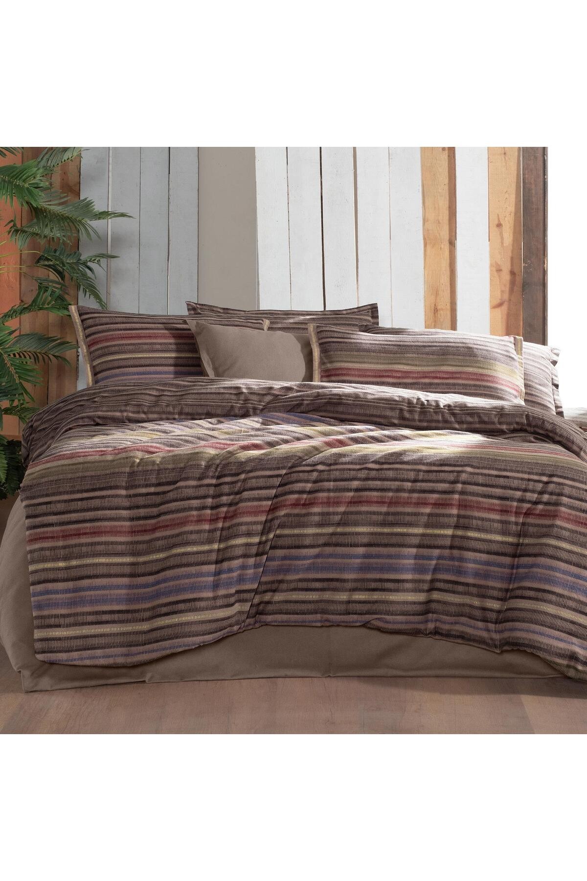 Fauna King Size (Battal Boy)%100 Pamuk Flanel (Pazen) Nevresim Takımı Kahve