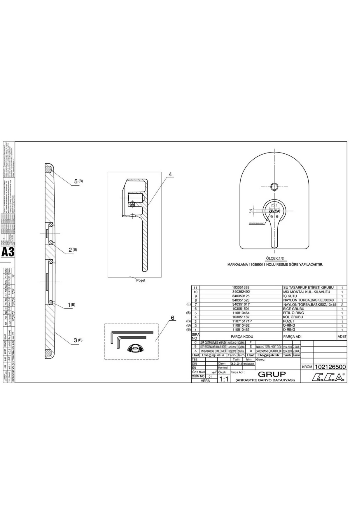 E.c.a Vera Ankastre Banyo Bataryası 102126500 8693261021277