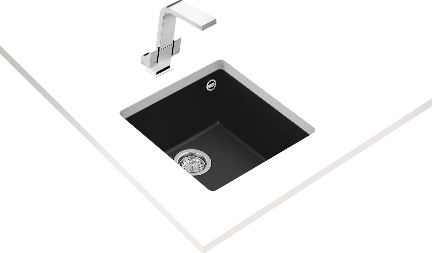 Square 40 x 40 Tg Tezgahaltı Siyah Granit Evye