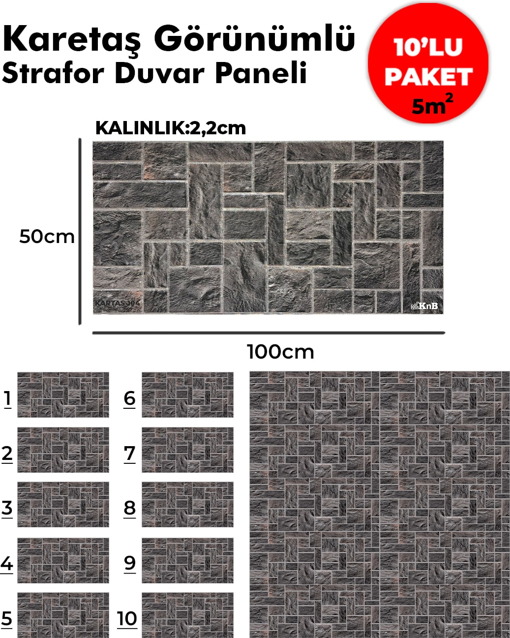 Karetaş Görünümlü Strafor Duvar Paneli (10'lu Paket)