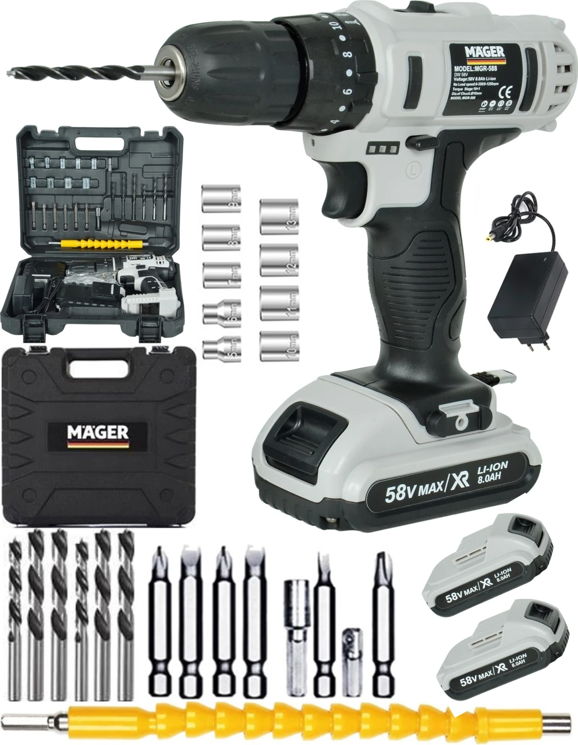 Germany Technology 32 V 5 Ah Çift Akülü Li-On Batarya Şarjlı Vidalama Matkap ve 24 Parça Professional Set