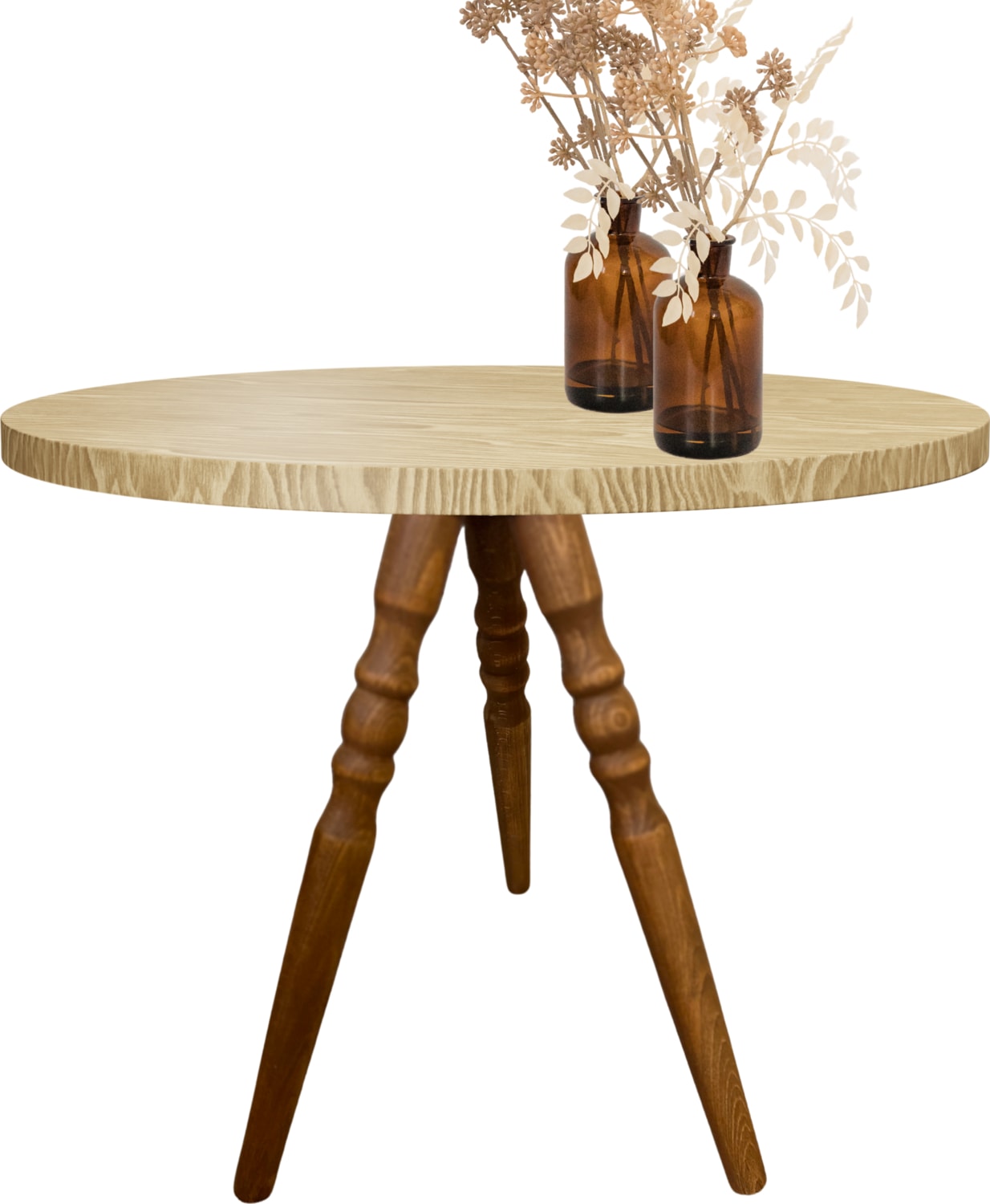 Açık Meşe 44 cm Torna Ahşap Sehpa / Mobilya Ayağı – 3’lü (Bağlantı Aparatları ve Vidalar Dahil)
