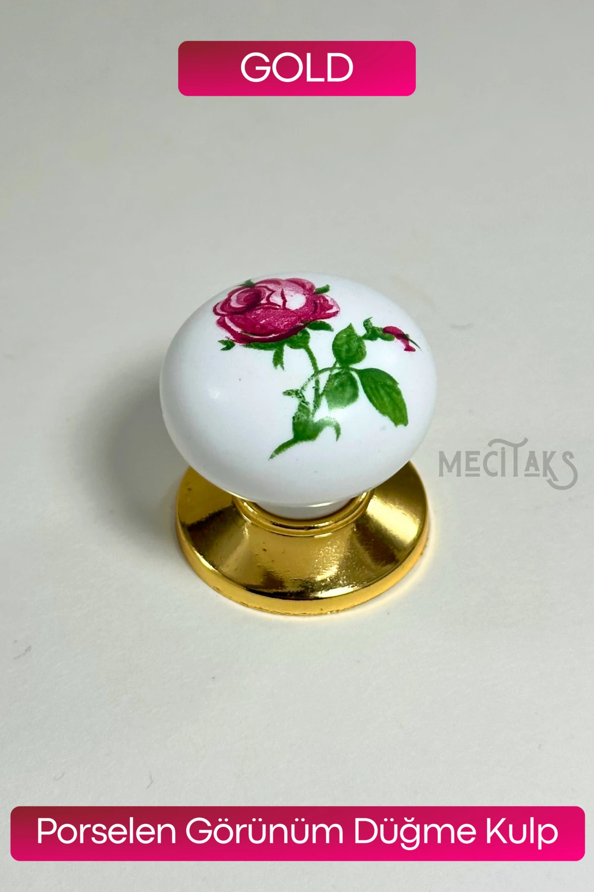Porselen Görünüm Düğme Kulp Dolap Çekmece Kulpu Gold