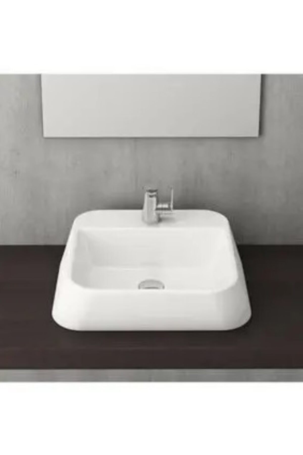 Banyoburda | Firenze Batarya Bankli Tezgah Üstü Çanak Lavabo Parlak Beyaz ( Korüklu Sifon Dahil)