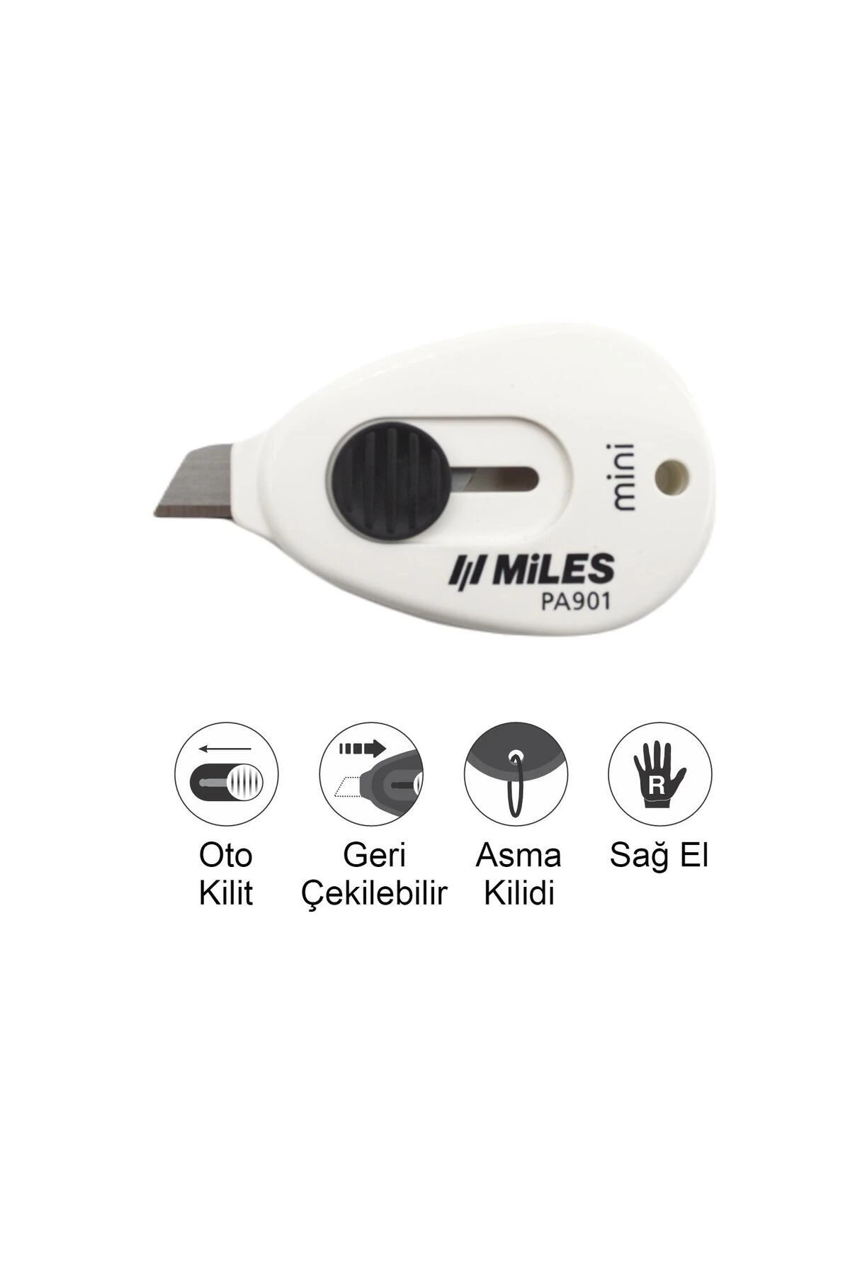 Miles Mini Maket Bıçağı Otomatik Kilit Güvenlikli 9 mm Fildişi PA901