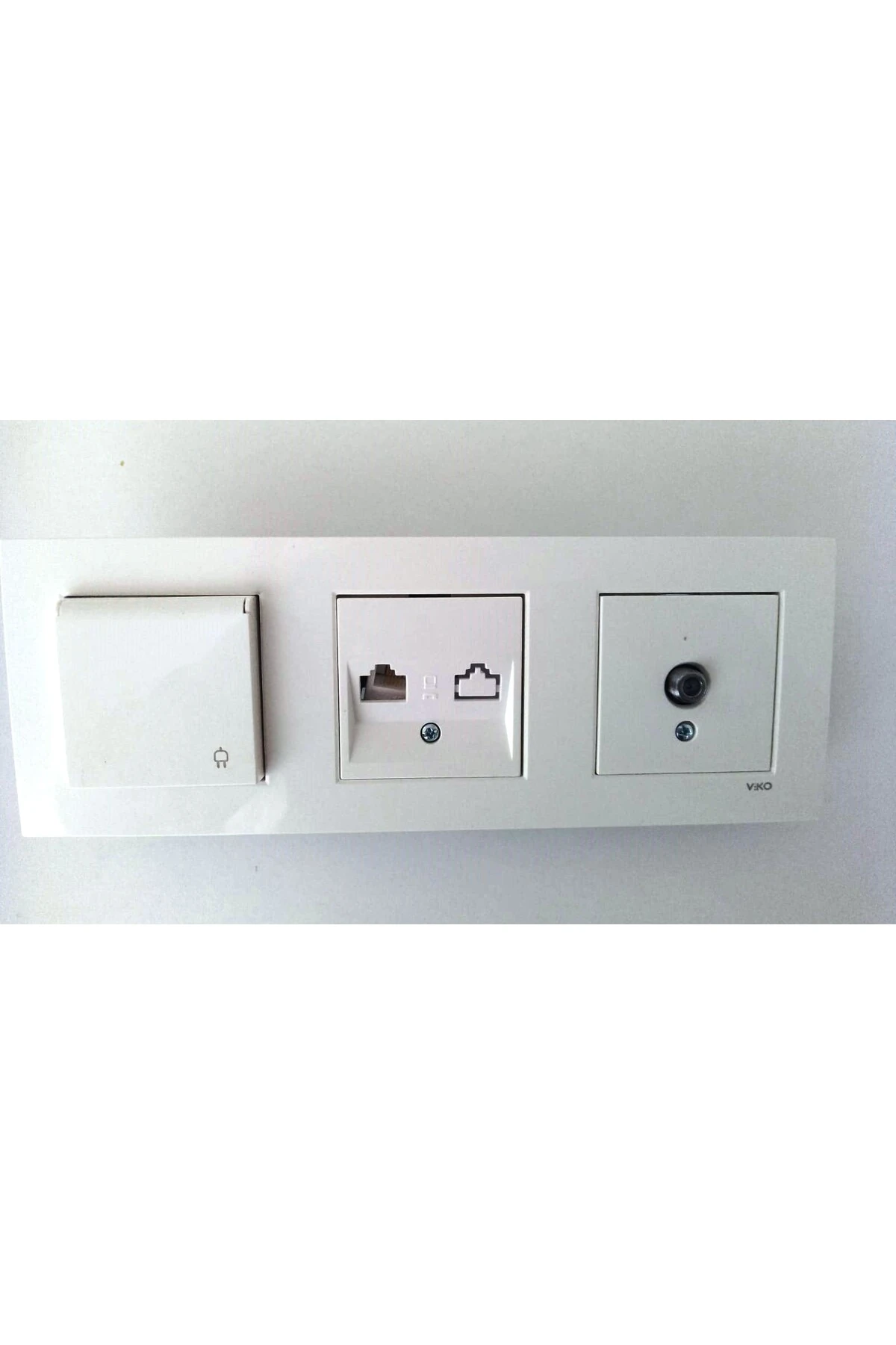 Viko Karre Beyaz 3lü Set Tv Uydu Prizi(f Konnektör)+numeris(telefon Prizi)+kapaklı Priz
