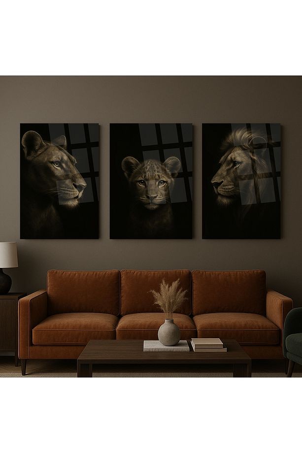 3 LÜ TABLO ASLAN AİLESİ HARİKTA TASARIM MODERN KIRILMAZ CAM TABLO EV OFİS HEDİYESİ LÜKS CAM TABLO