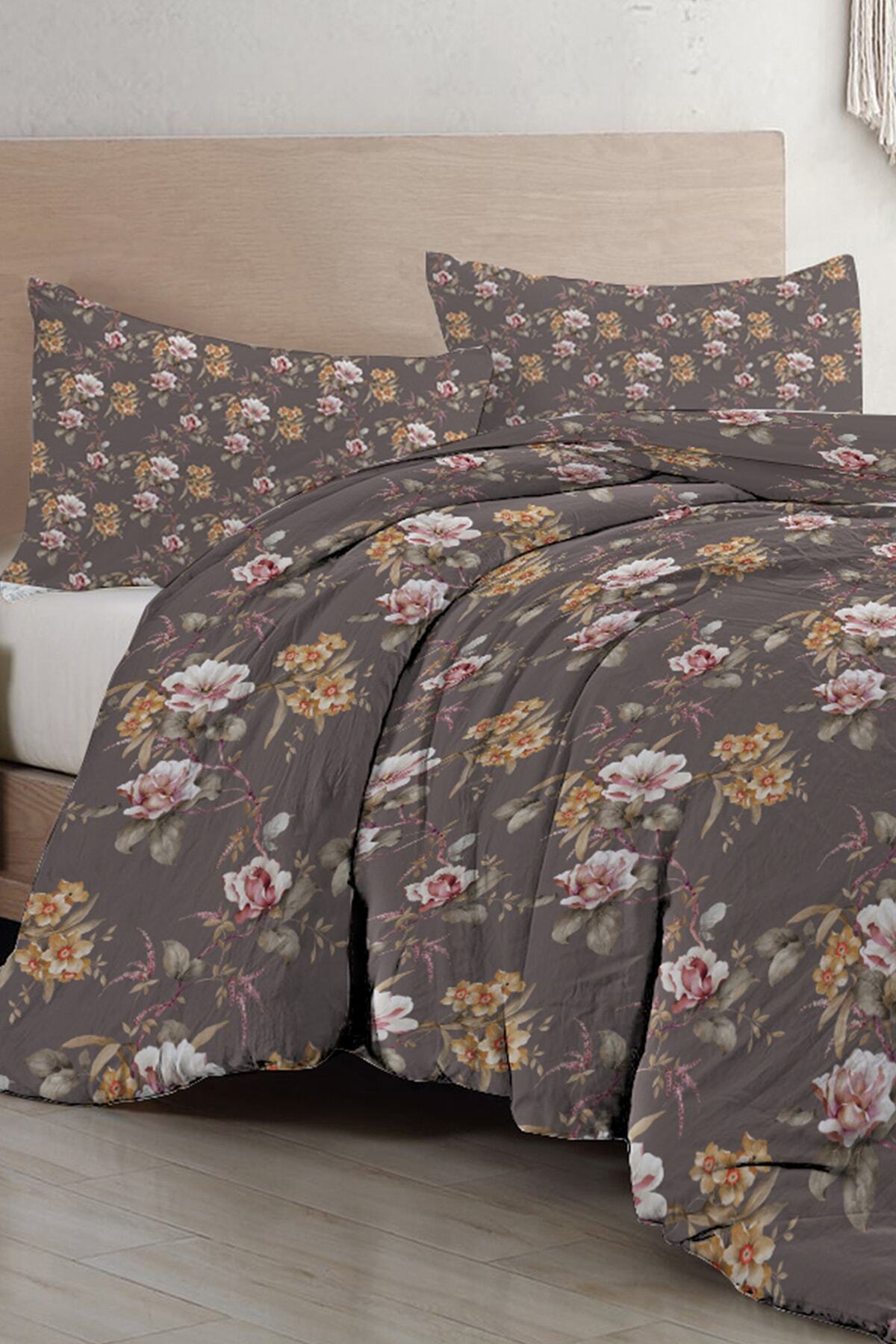 Kıng Sıze Retro Flowers Luxury Çift Kişilik Pamuk Saten Nevresim Takımı 220x240cm