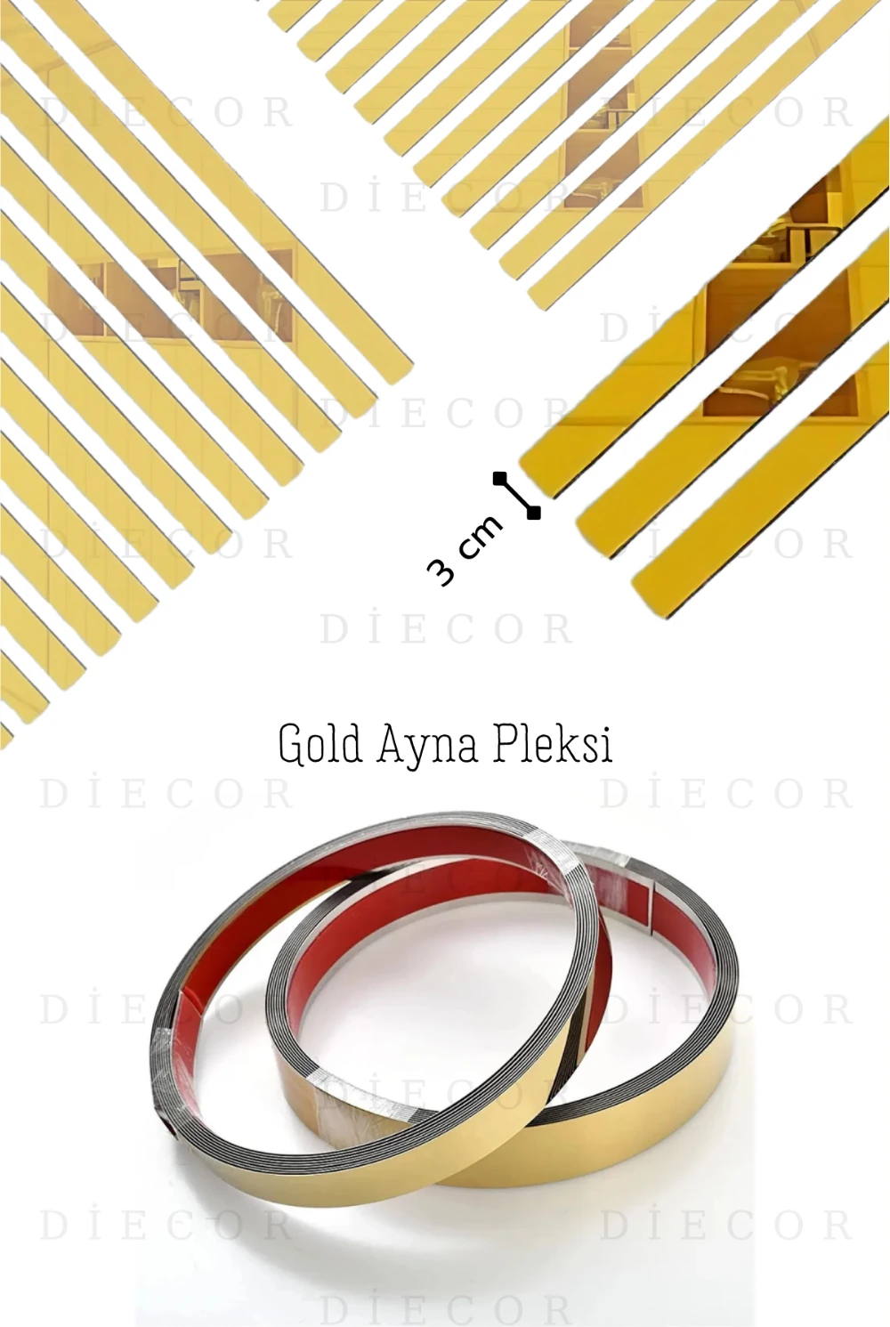 Dekoratif Boyanabilir Duvar Çıtası & Gold Ayna Pleksi Hazır Kesimli 6 Adet Çerçeve Paketi