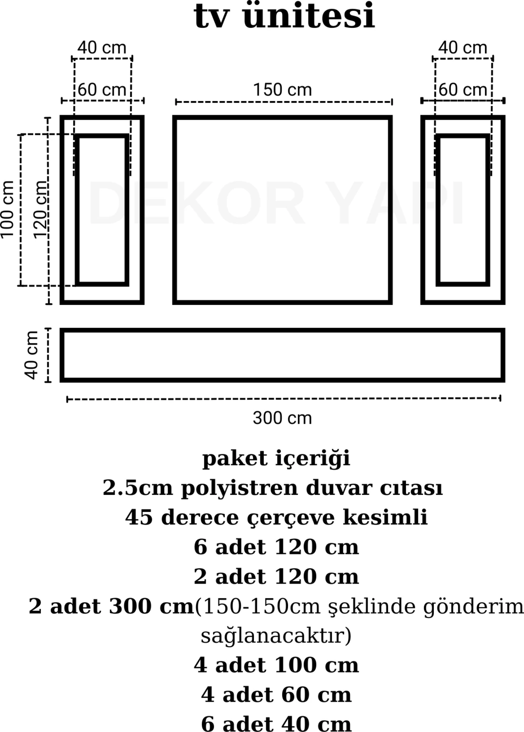 Dekoratif Boyanabilir 2,5 cm Duvar Çıtası Kesimli Hazır Paket Televizyon Ünitesi